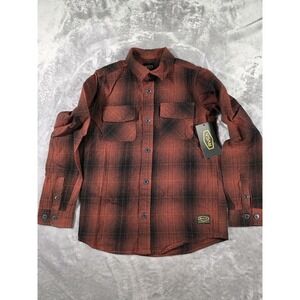 NWT RVCA DayShift Flannel Plaid Shirt Youth Boy's Small Maroon Plaid Long Sleeve